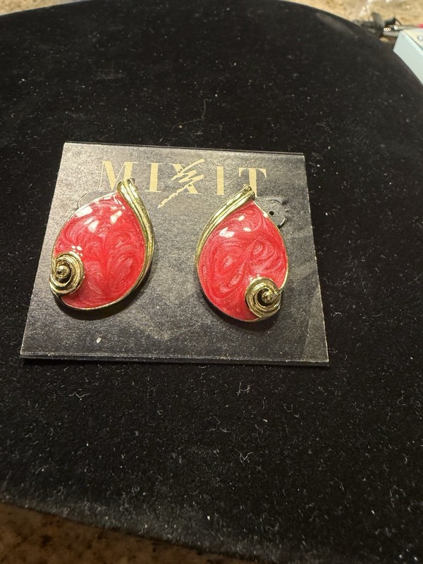 Mixit Fashion Post Enamel Teardrop Shaped Pink  Earrings