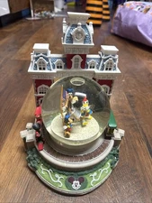 Rare Disney Main Street Station Mickey Mouse Musical Snow Globe Water Globe