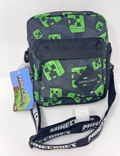 Minecraft Unisex Crossbody Handbag Black Green 8x7x3" Logo Bioworld Zip Closure