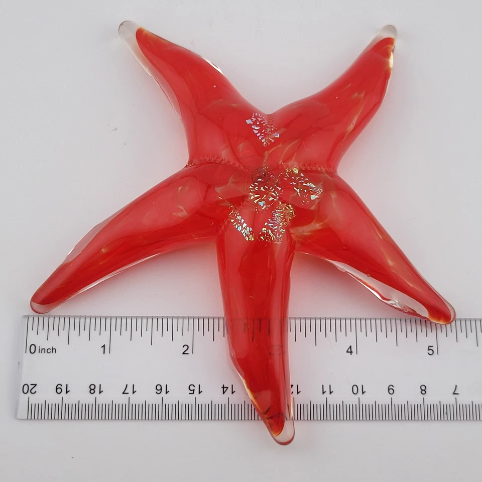 Estatuilla pisapapeles estrella de mar aventurina roja vidrio artístico de estudio firmada de colección 5" Foto 3 de 4