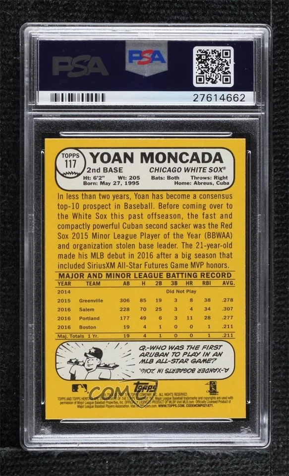 2017 Topps Heritage Variation SP Yoan Moncada #117 PSA 10 GEM MT Rookie RC - Image 2 of 2
