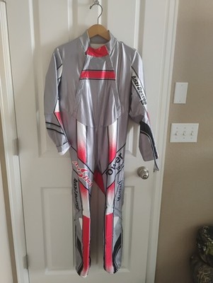 Schneider Anzi Besson Downhill Skiing Race Suit Silver Red Black Size 40 MPN 059