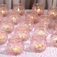 48Pcs Pink Votive Candle Holders- Round Candle Holders Bulk for Flameless LED...