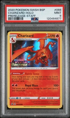 2020 Pokemon Vivid Voltage Charizard STAFF Prerelease SWSH066 PSA 9