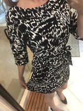 New Nwt Ann Taylor Womens Belted Career Dress MP 3/4 Sleeves Black White