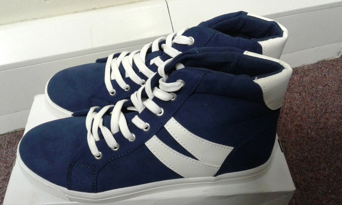 Bon Prix Unisex Hi Top Lace Up Trainers Navy Red UK 5 7 BIG
