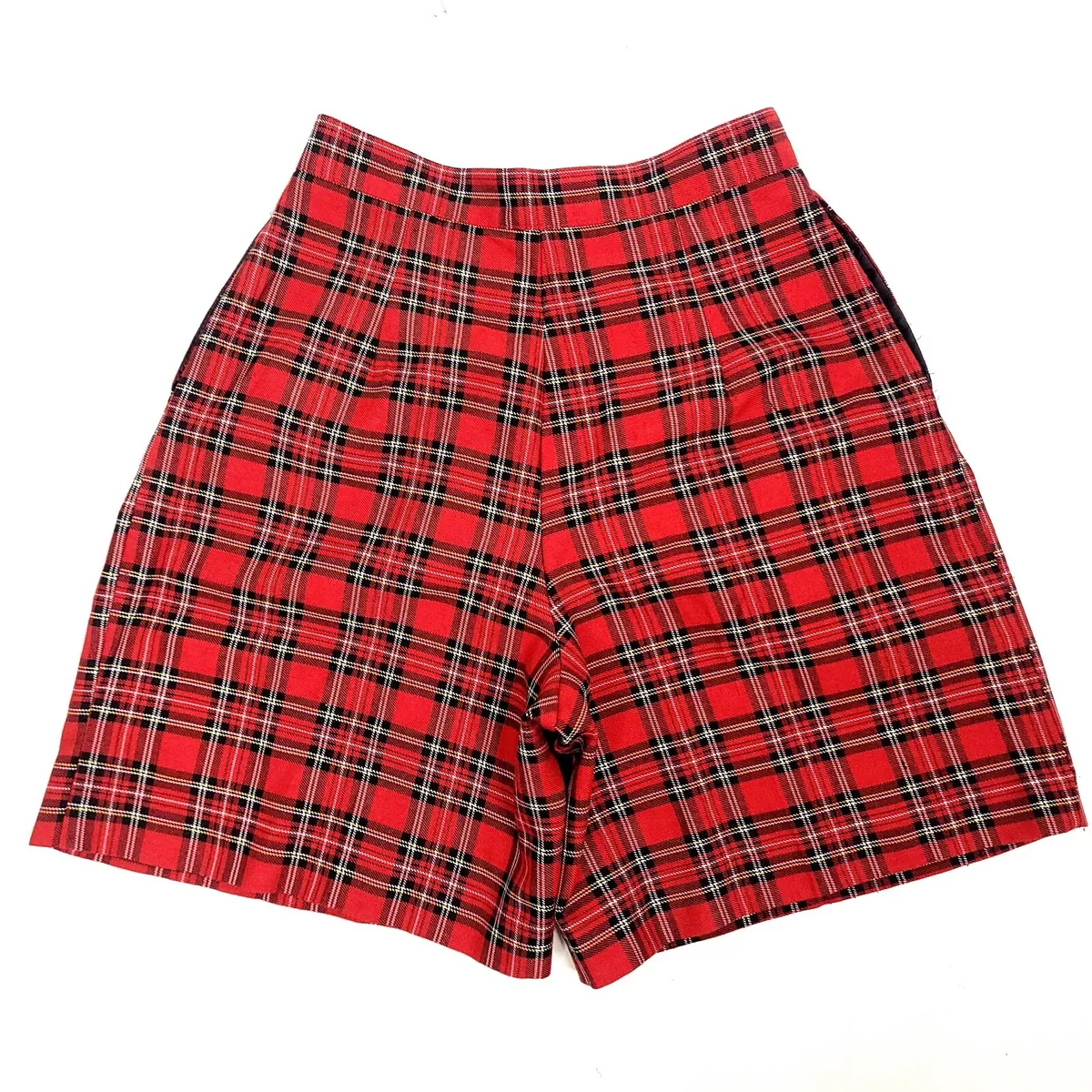Vintage Womens Shorts 10 Red Black Buffalo Plaid High Waist