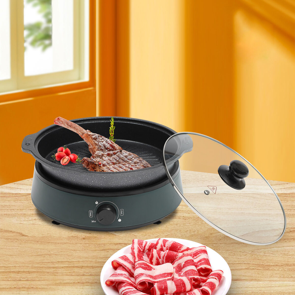 4.2QT Electric habu Shabu Hot Pot with Burner Non-Stick Skillet Home  Cooking