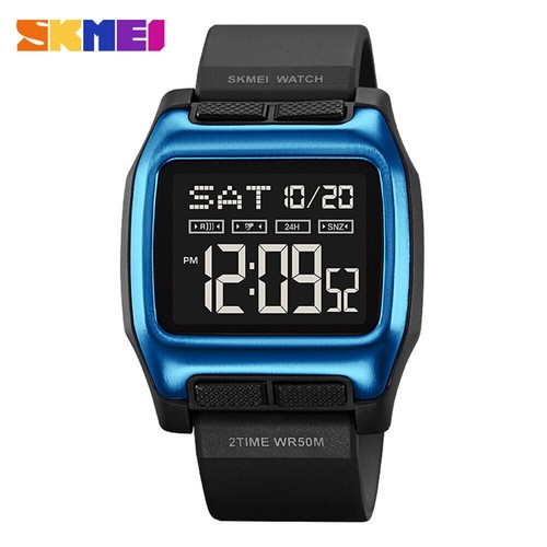 SKMEI Uhr Herren Rechteck Großes Zifferblatt Sport Armbanduhr Jungen LED Digital Sportuhr - Bild 25 von 31