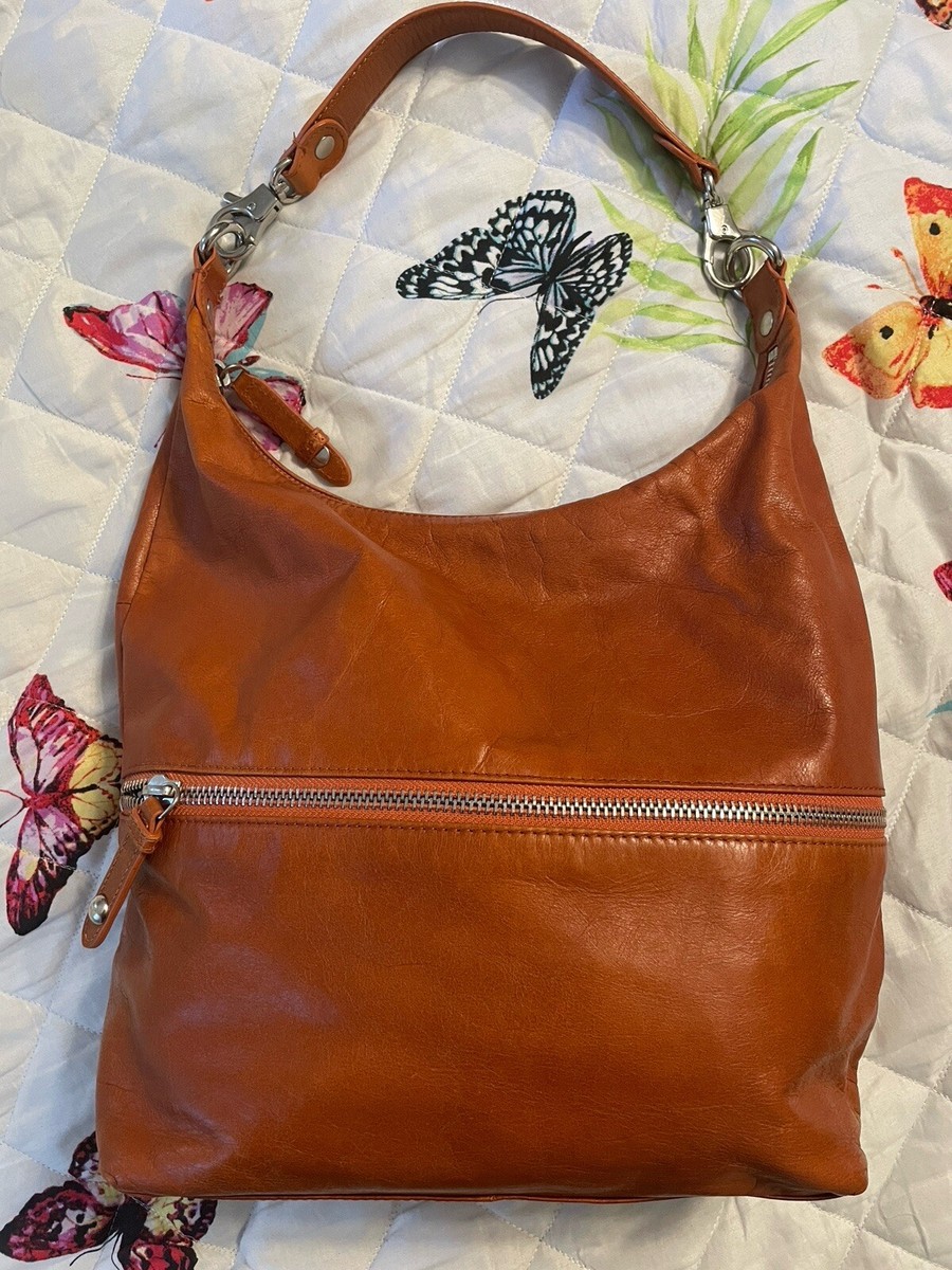 HOBO INTERNATIONAL Saddle Tan Orange Leather Hobo Handbag 