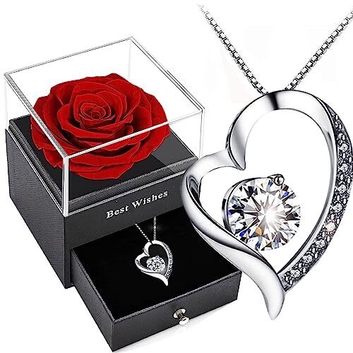 Collier Femme avec Écrin Rose Éternelle : Le Cadeau d'Anniversaire Parfait en Argent 925