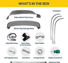 BIMINI TOP 3 Bow Boat Cover 67"-72" Wide 6ft Long W/Rear Poles & All Accessories