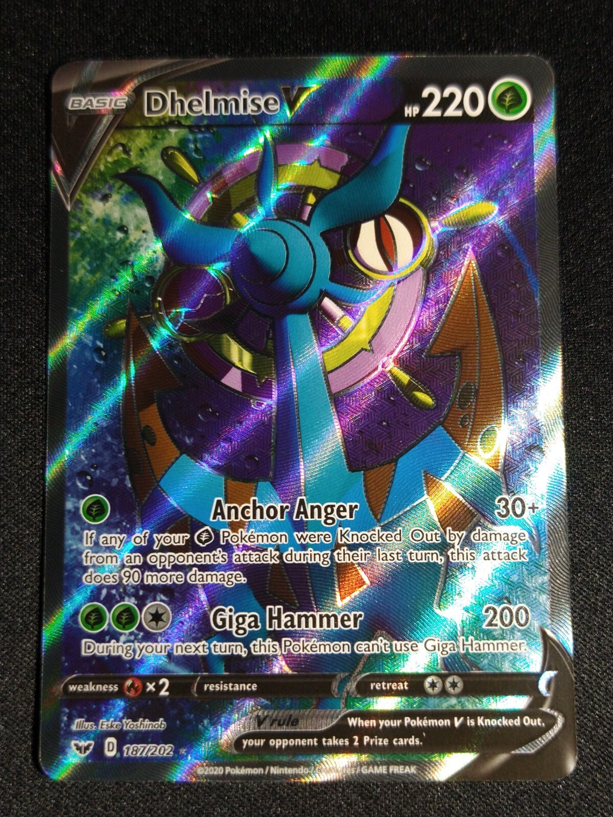 Pokémon Dhelmise V 187/202 Ultra Rare Full Art Sword & Shield Base Set NM