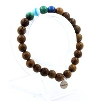 Armband Perlen Malachit Aus Kongo + Achat Phylum Blau + Holz 8 Mm. Made In E