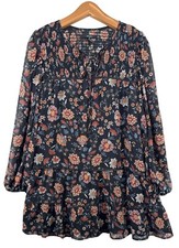 Forever 21 Dress Sz L Black Floral FairyGrunge DarkCottage Ruffled Boho Long Slv