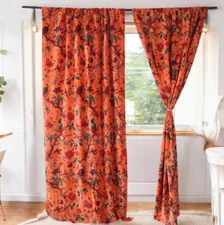 Orange Velvet Curtain Drape Window Decor Door Curtain Blackout Luxury Curtain
