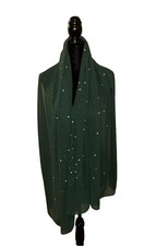 Women  s Long Green Dupatta Shawl Wrap Silky Sparkling With White Beads