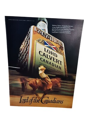 Vintage Lord Calvert Canadian Whisky Ad Cowboy Horse Rodeo Bar Decor 1981