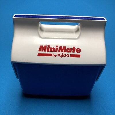 Vintage Minimate By Igloo White Red Blue Push Button Cooler Lunch Box