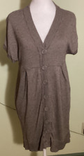 H&M Womens Taupe Sz M Wool Blend Button-Front Short Sleeve Sweater Dress Casual