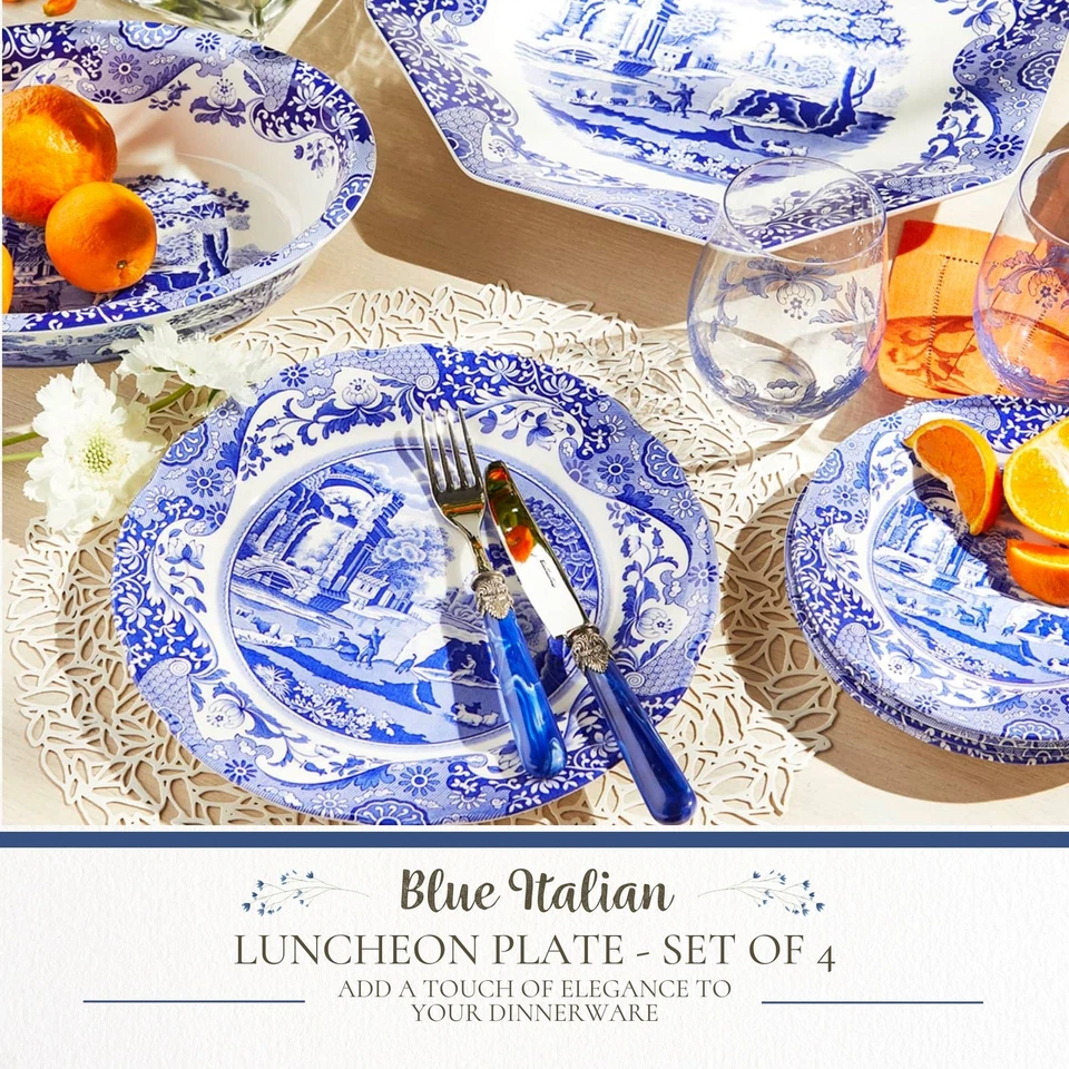Juego de 4 platos de almuerzo italianos Spode Blue, 9 pulgadas - azul/blanco Foto 2 de 4