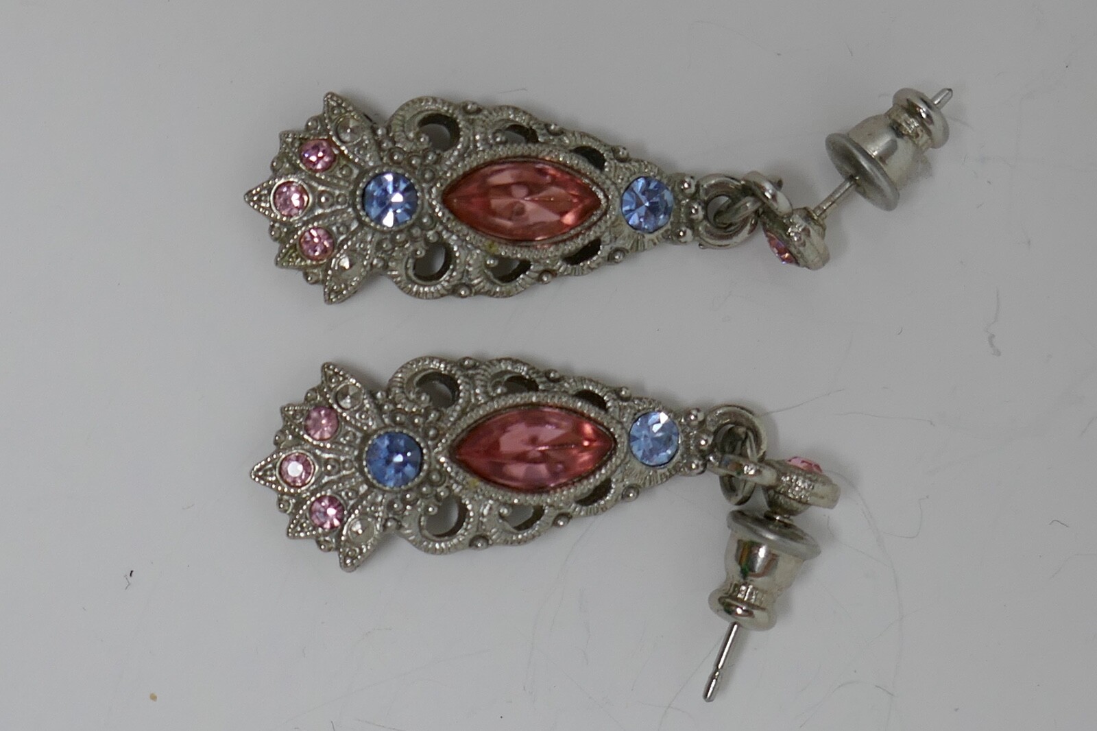 Silver Tone Multicolor Gemstone Dangle Earrings - image 10