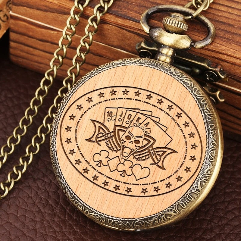 Engraved wooden pocket watch sale