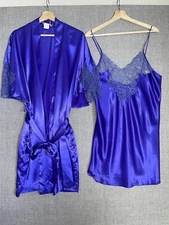 Natori Nightgown Robe Set Womens Medium Purple Lace Vintage 1980s