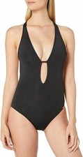 Jets by Jessika Allen Women's Plunging V-Neck One Piece, Black, 8