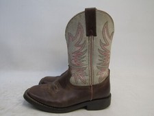 Shyanne Youth Size 2 D Brown Distressed White Leather Cowboy Square Toe Boots