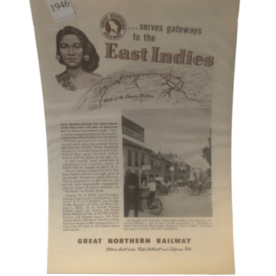 Vintage 1946 Great Northern Railway Serves Gateways Ad Advertisement
