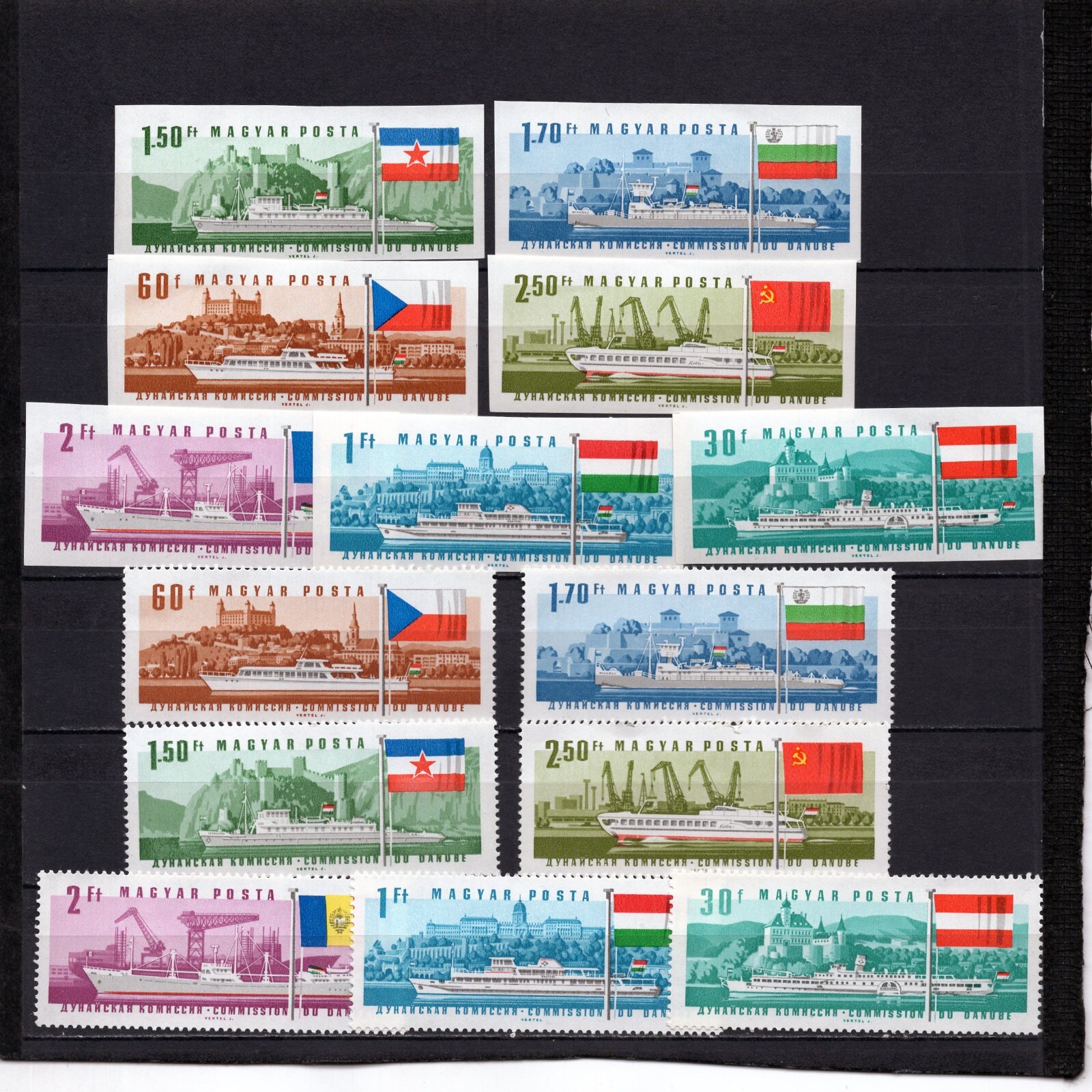 HUNGARY 1967 DANUBE RIVER SHIPS 2 SETS OF 7 STAMPS PERF. & IMPERF. MNH ...