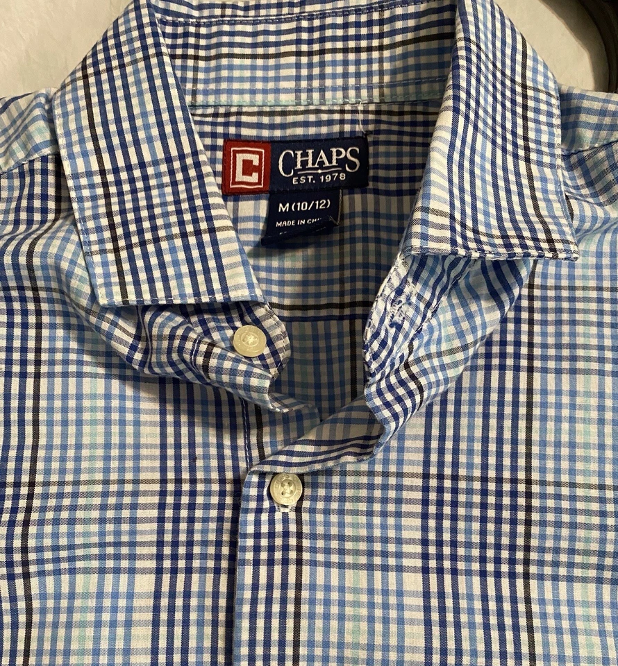 CHAPS Boys M 10-12 Blue And White Button Down L/S Shirt Exc Condition - Image 3 of 4