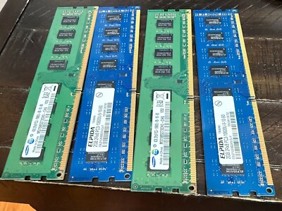 12gb - 2 Elpida 2GB and 2 Samsung 4gb PC3-10600U-9-10-B0 - 4 sticks total