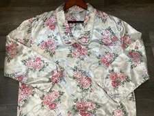 Kathryn Vtg Womens L Night Gown Sleep Shirt Pajamas Satin Floral White Lace Trim