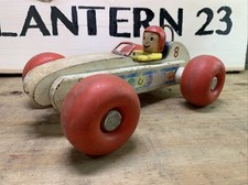 Vintage Fisher Price Pull Toy #8 Bouncy Racer Made In USA Wooden Race Car WORKS