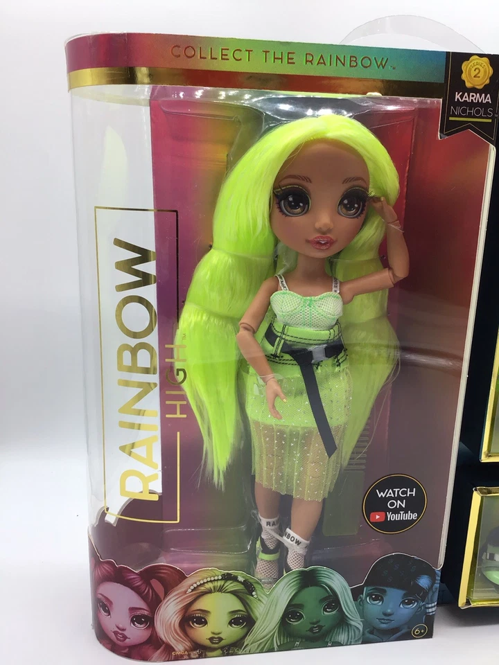 Muñeca de moda Rainbow High Karma Nicolas verde neón serie 2 sellada nueva en caja Foto 2 de 4