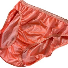 VTG Hanes Sheer Panties Shiny Nylon Gusset Lace 10 Granny 15763 coral orange