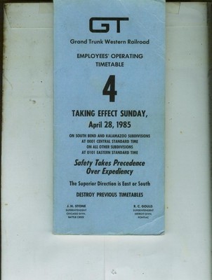 GRAND TRUNK WESTERN-DT&I  ETT TIMETABLE SYSTEM #4  4-28-1985  162 PAGES.