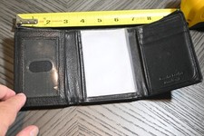 Trifold Mens Wallet Real Leather Slim W/ ID Window RFID Blocking USED