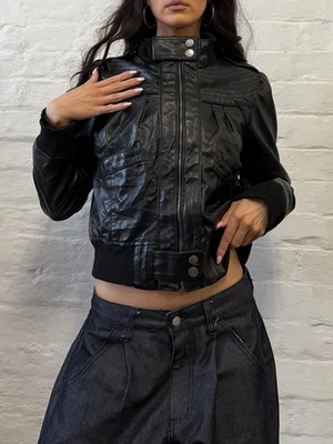 Vintage y2k 00s Miley Cyrus Max Azaria black faux leather racer biker jacket - Image 1 of 4