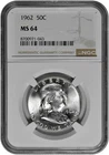 1962 50C Silver Franklin Half Dollar NGC MS 64 White Coin in New Holder