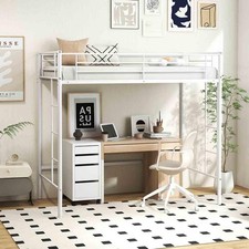 Space-Saving Metal Loft Bed Frame with Full-Length Safety Guardrail & Dual Ladde