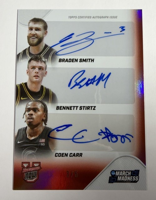Braden Smith Bennett Stirtz Coen Carr 2026 Bowman U Now Triple Autograph /5