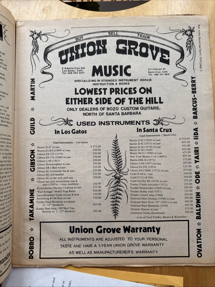 Bay Area Musician BAM Magazine April 1976 w/ COA Vintage Music History - Image 4 of 4