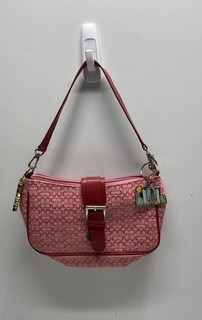 Coach Pink Red Vintage 2000s Signature Monogram Baguette Shoulder Bag NYC Charms