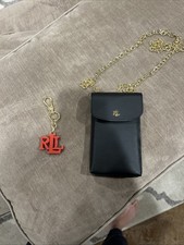 Ralph Lauren Black Crossbody Phone Bag with Chain Strap and Keychain