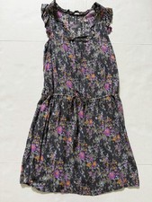 Old Navy Gray Floral Sleeveless V-Neck Drawstring Dress Rayon Size Medium
