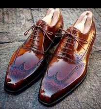 Elegant Handmade Brown Wingtip Brogue Shoes Formal Dress Shoes Men