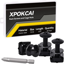 30-Pack 10/32 Set Rack Screws with Nylon Washers and Cage Nuts for Server Racks  